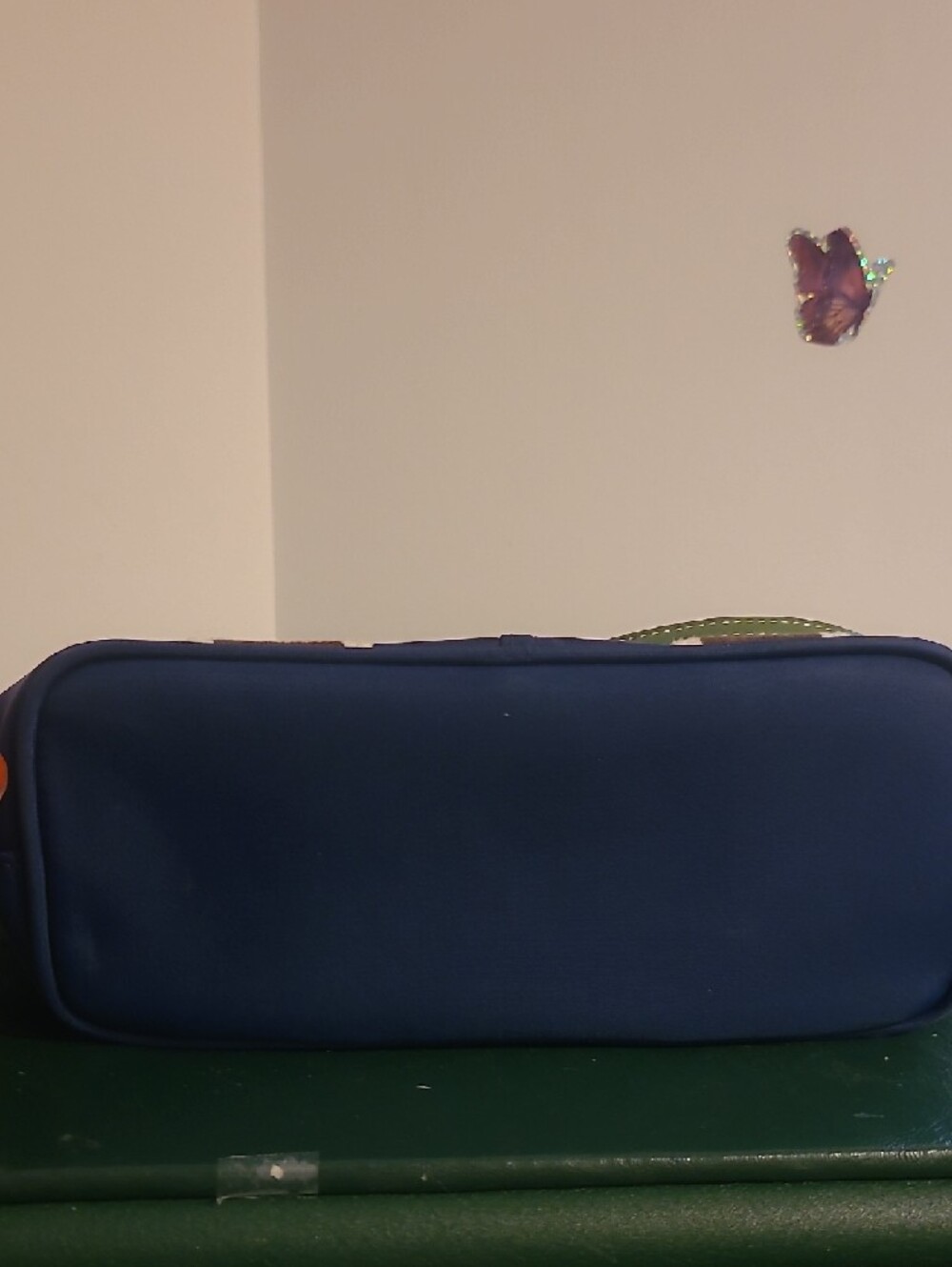 Coach Blue Tote Bag with Brown Accent and Yellow Trim Lined In Signature Plastic - Picture 11 of 12